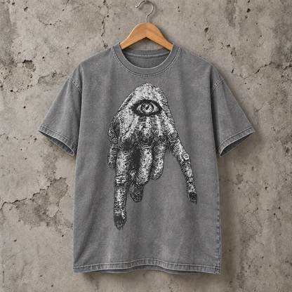 Mystic Eye Hand Graphic Washed T-Shirt Vintage Occult Art Unisex Tee