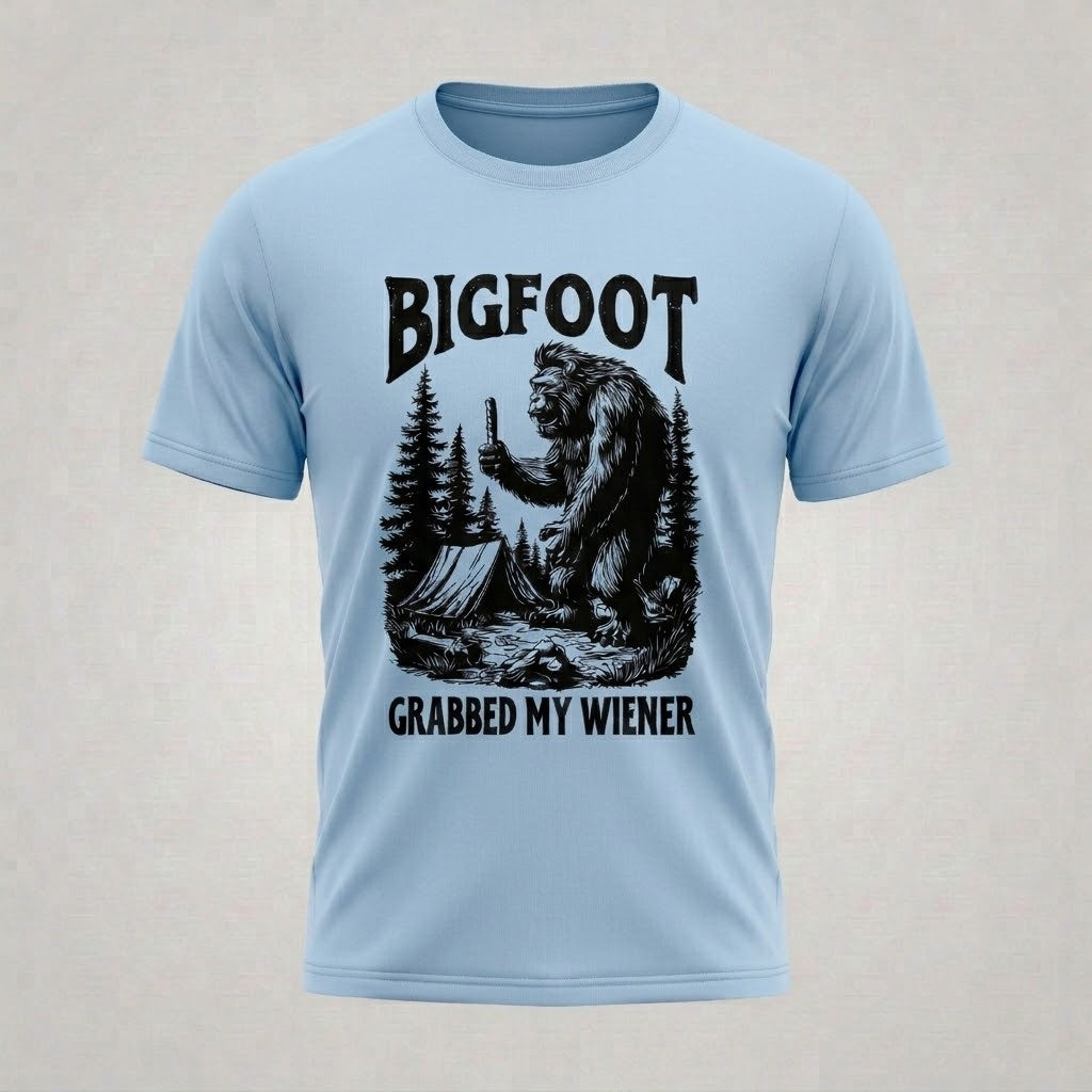 Funny Bigfoot Camping Hot Dog Men's Graphic T-Shirt Premium Cotton Size S-5XL