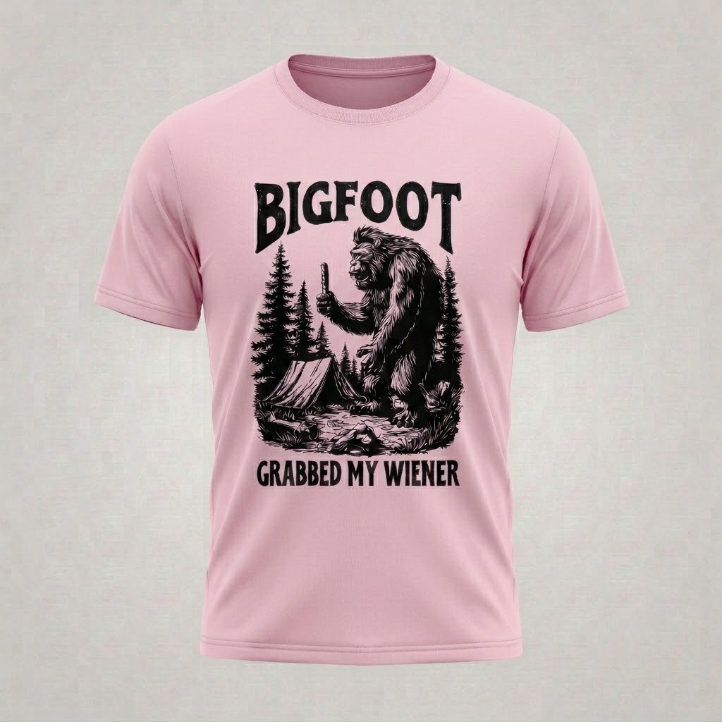 Funny Bigfoot Camping Hot Dog Men's Graphic T-Shirt Premium Cotton Size S-5XL