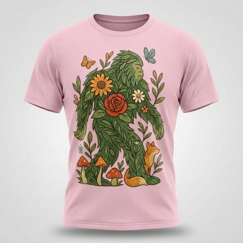 Floral Bigfoot Sasquatch Nature Unisex Graphic Cotton T-Shirt Size S-5XL