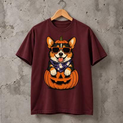 Halloween Corgi Pumpkin Graphic T-Shirt Cute Spooky Dog Lover Tee