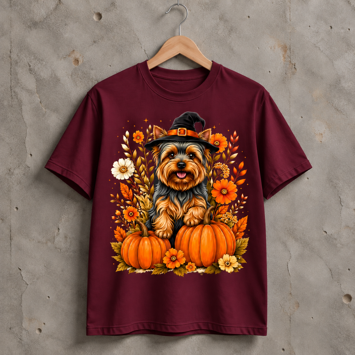 Halloween Yorkie Dog Pumpkin Graphic T-Shirt, Fall Pet Lover Gift Tee