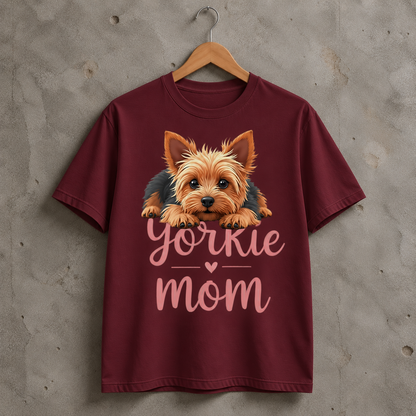 Yorkie Mom Cute Dog Graphic T-Shirt for Women, Casual Pet Lover Gift Tee