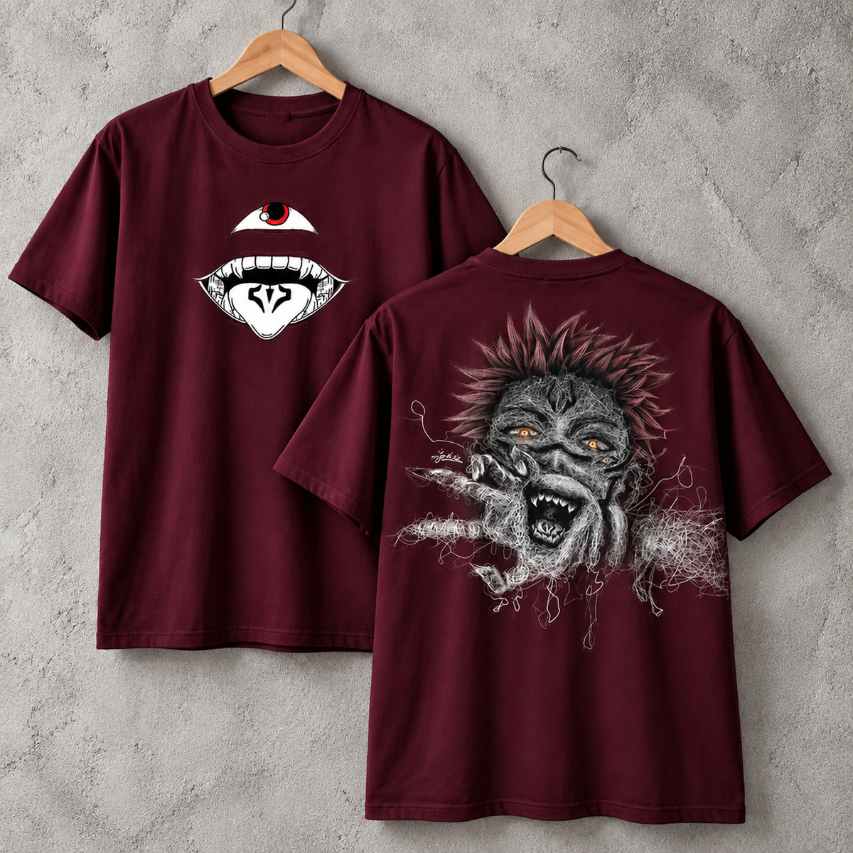 Dark Gothic Monster Graphic T-Shirt Horror Art Front Back Print Unisex Tee
