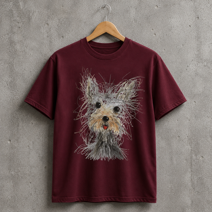Yorkie Unisex Hand Drawn Portrait Graphic Tee 100% Cotton Size S-5XL