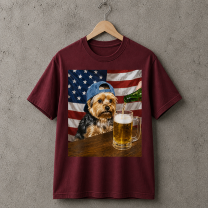 Yorkie Dog Lover Patriotic Graphic Tee USA Style 100% Cotton Size S-5XL