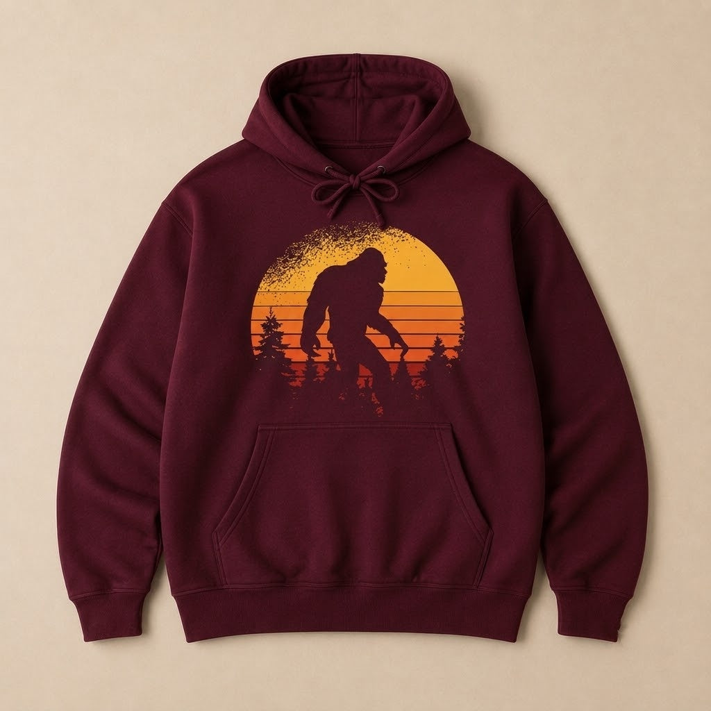 Bigfoot Retro Sunset Hoodie Men Women Vintage Graphic Cotton Pullover S-5XL