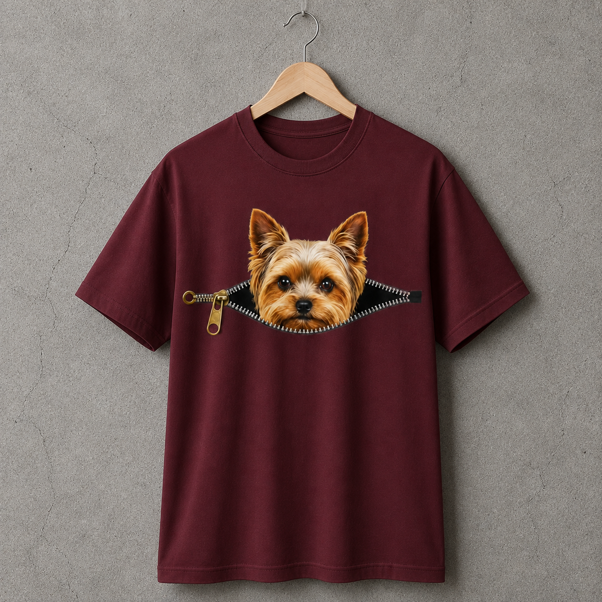 Yorkie Dog Lover T-Shirt Peekaboo Zipper Graphic Tee 100% Cotton Unisex Size S-5XL