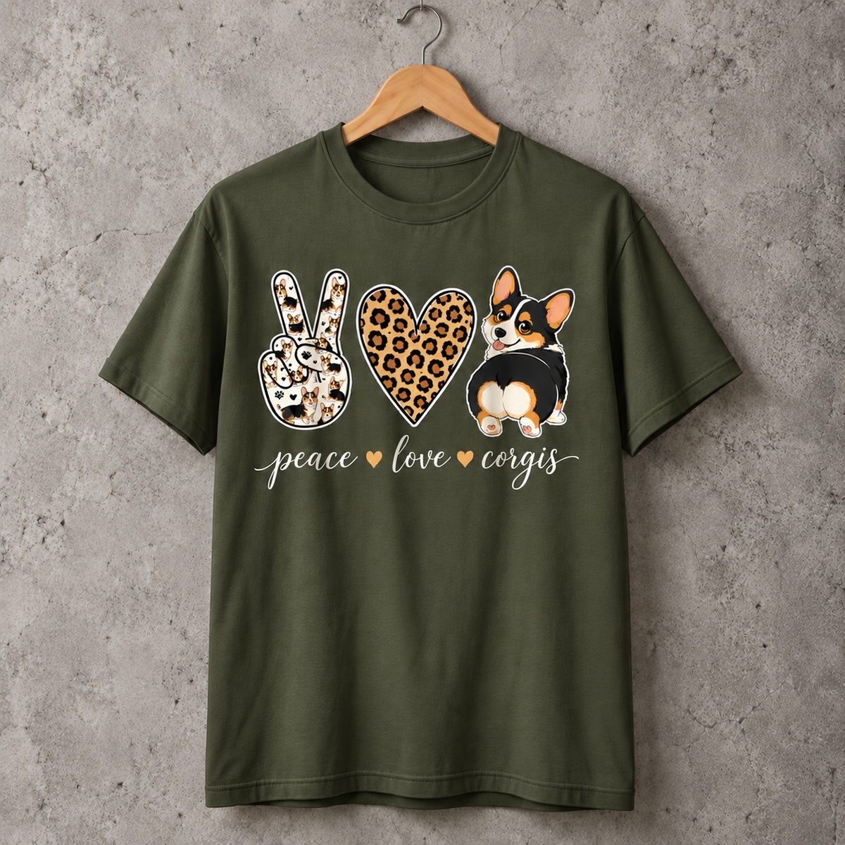 Peace Love Corgis Dog Lovers Graphic T-Shirt 100% Cotton Size S-5XL