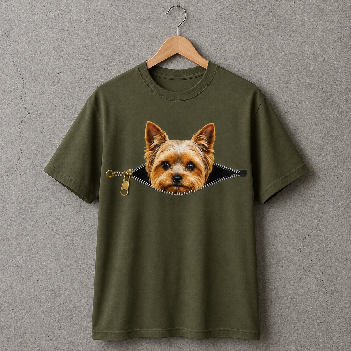 Yorkie Dog Lover T-Shirt Peekaboo Zipper Graphic Tee 100% Cotton Unisex Size S-5XL