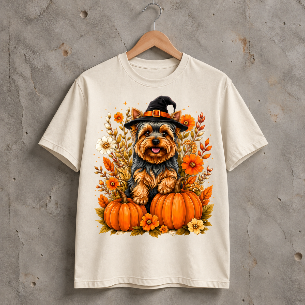 Halloween Yorkie Dog Pumpkin Graphic T-Shirt, Fall Pet Lover Gift Tee