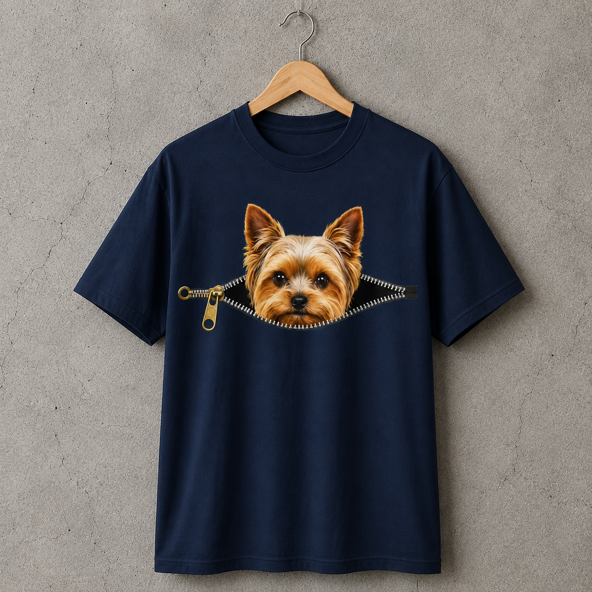 Yorkie Dog Lover T-Shirt Peekaboo Zipper Graphic Tee 100% Cotton Unisex Size S-5XL