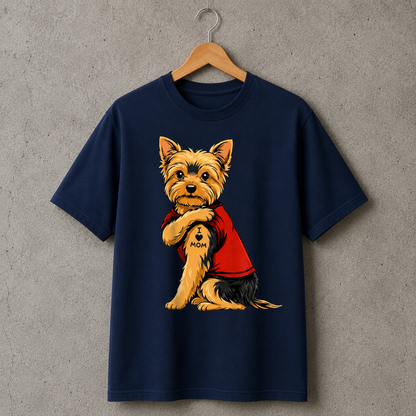 Yorkie Mom Dog Lover T-Shirt Cute Graphic Tee Pet Mom Style 100% Cotton Size S-5XL