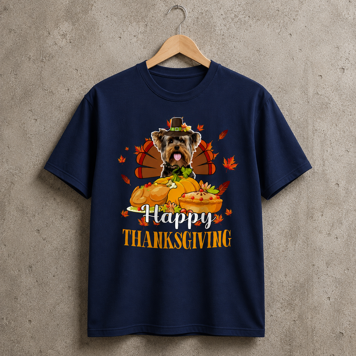 Yorkie Thanksgiving Dog Lovers Festive Graphic Tee 100% Cotton Size S-5XL