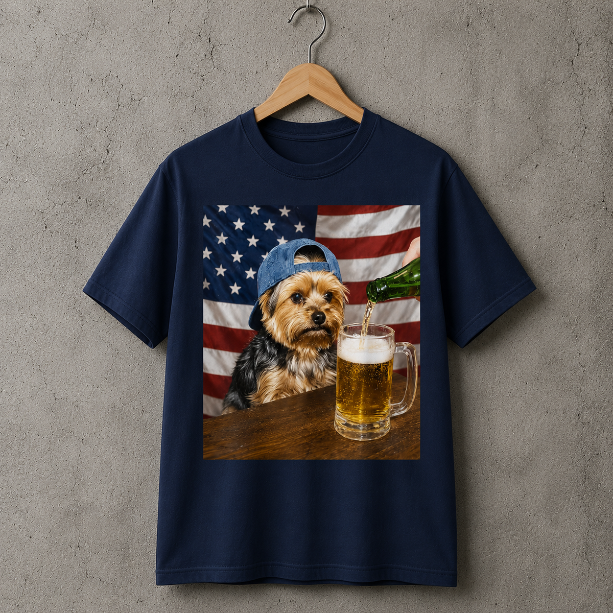 Yorkie Dog Lover Patriotic Graphic Tee USA Style 100% Cotton Size S-5XL