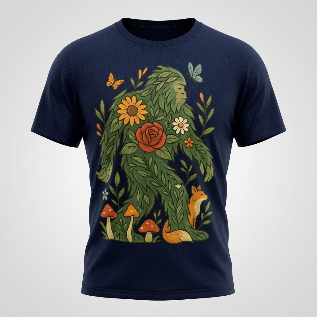 Floral Bigfoot Sasquatch Nature Unisex Graphic Cotton T-Shirt Size S-5XL