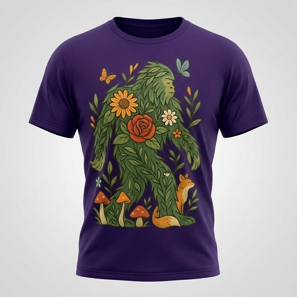 Floral Bigfoot Sasquatch Nature Unisex Graphic Cotton T-Shirt Size S-5XL