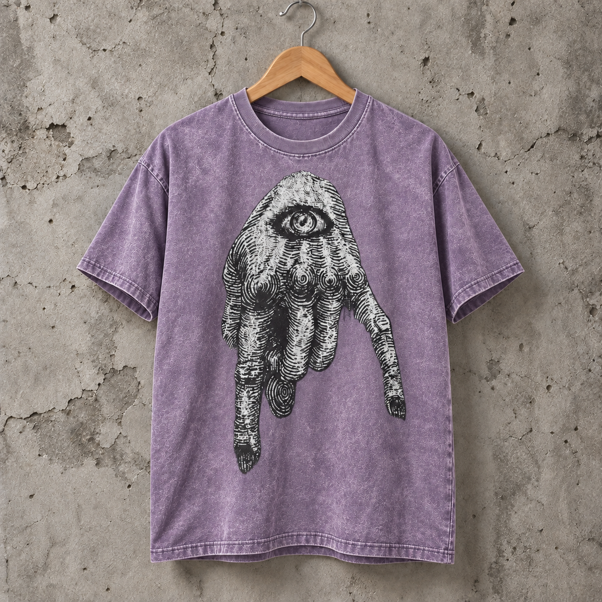 Mystic Eye Hand Graphic Washed T-Shirt Vintage Occult Art Unisex Tee