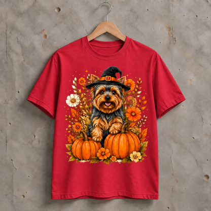 Halloween Yorkie Dog Pumpkin Graphic T-Shirt, Fall Pet Lover Gift Tee