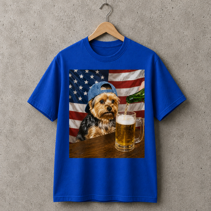 Yorkie Dog Lover Patriotic Graphic Tee USA Style 100% Cotton Size S-5XL