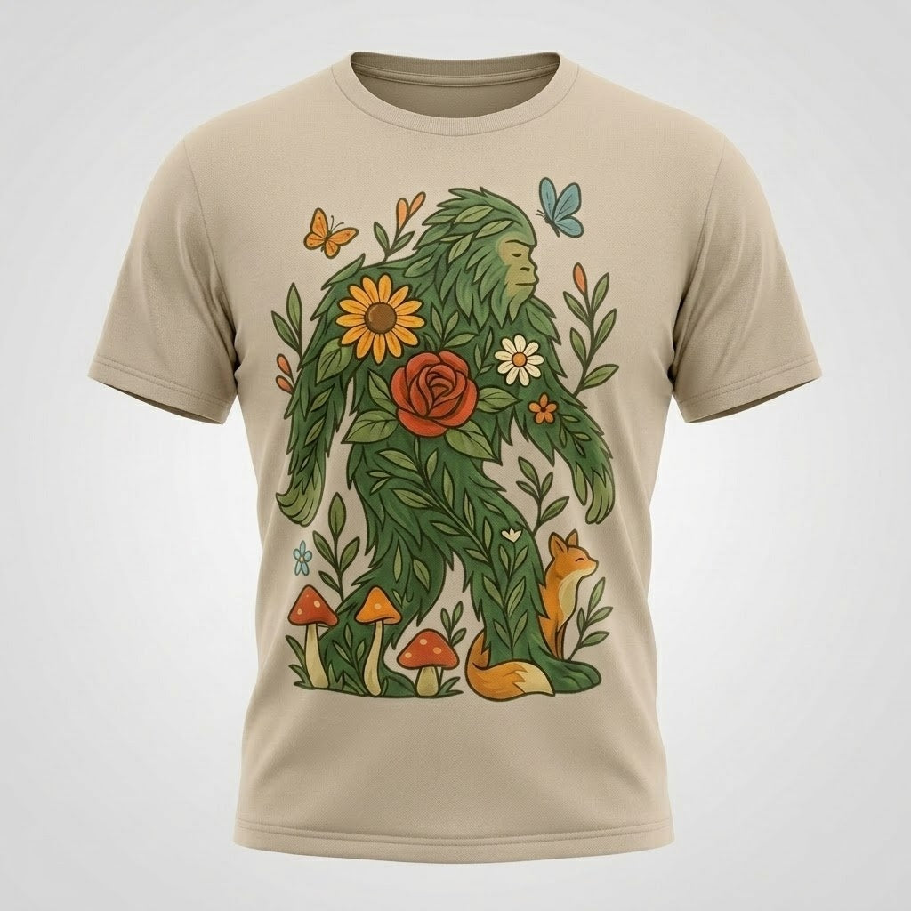 Floral Bigfoot Sasquatch Nature Unisex Graphic Cotton T-Shirt Size S-5XL