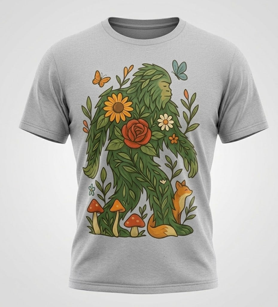 Floral Bigfoot Sasquatch Nature Unisex Graphic Cotton T-Shirt Size S-5XL