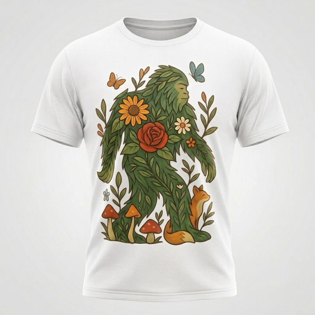 Floral Bigfoot Sasquatch Nature Unisex Graphic Cotton T-Shirt Size S-5XL