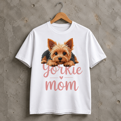 Yorkie Mom Cute Dog Graphic T-Shirt for Women, Casual Pet Lover Gift Tee
