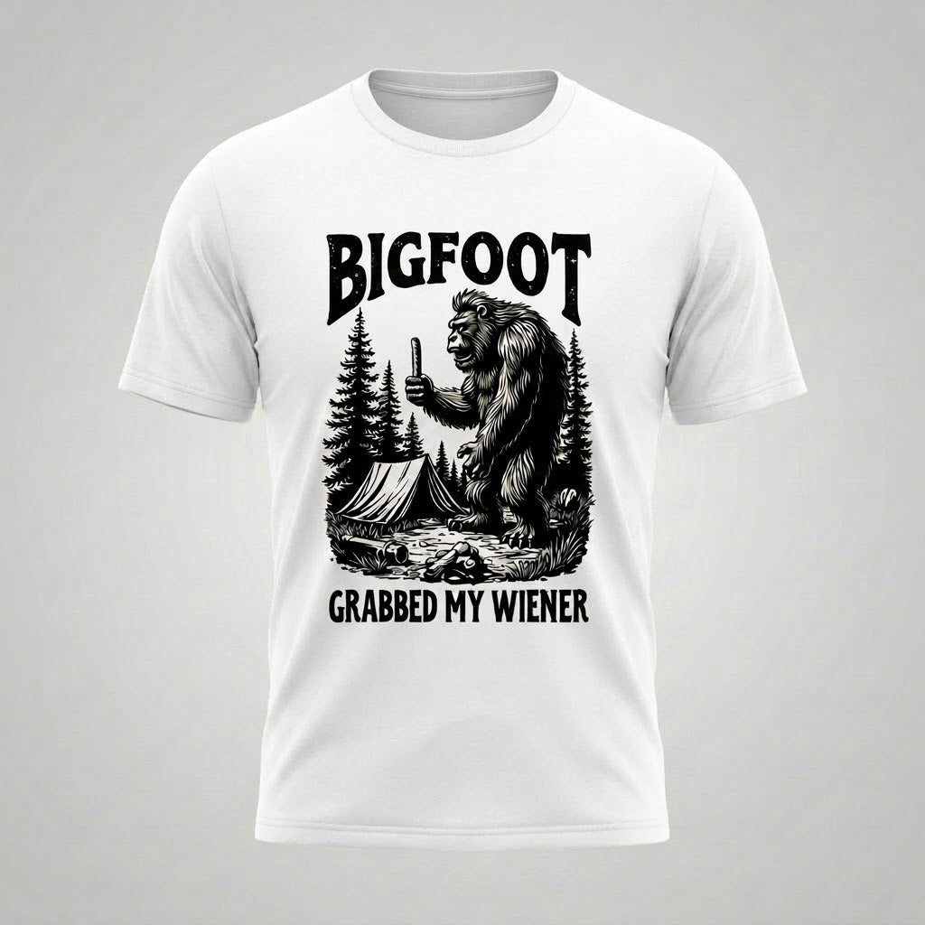 Funny Bigfoot Camping Hot Dog Men's Graphic T-Shirt Premium Cotton Size S-5XL