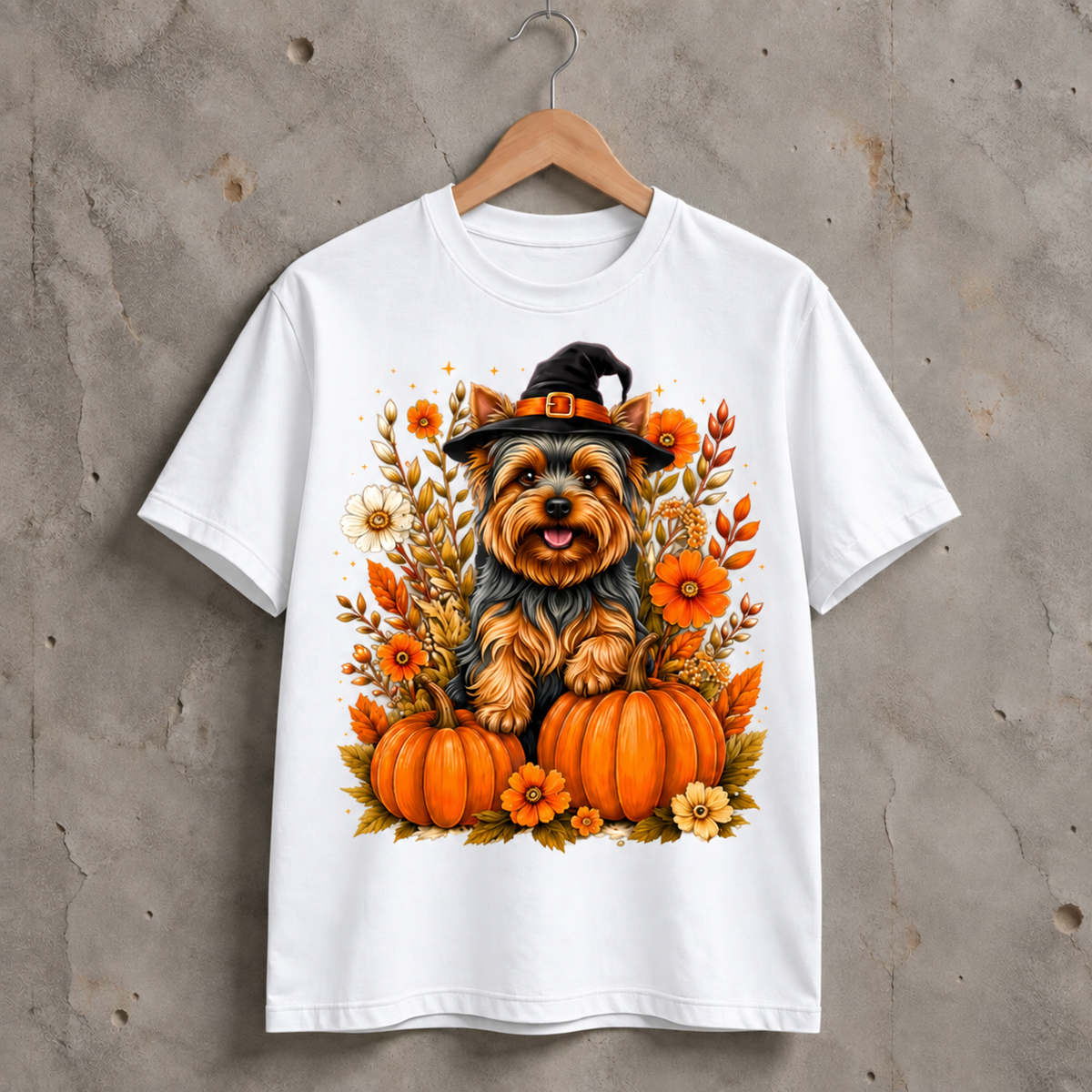 Halloween Yorkie Dog Pumpkin Graphic T-Shirt, Fall Pet Lover Gift Tee